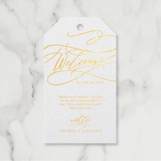 Étiquettes Cadeaux Mariage de calligraphie de l'huile d'or romantique (Recto)