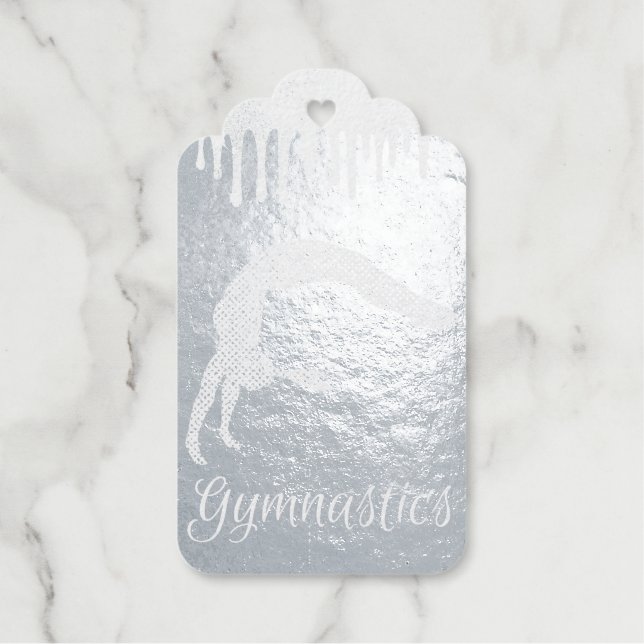 Étiquettes Cadeaux Marine Blue Metallic Argent Sparkle Gymnastique (Recto)
