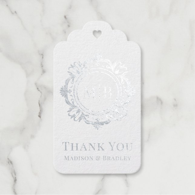 Étiquettes Cadeaux Merci Mariage de monogramme floral orné (Recto)