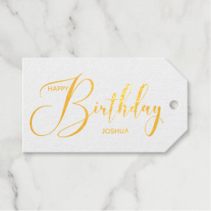 Étiquettes Cadeaux Nom personnalisé Gold Foil Joyeux anniversaire