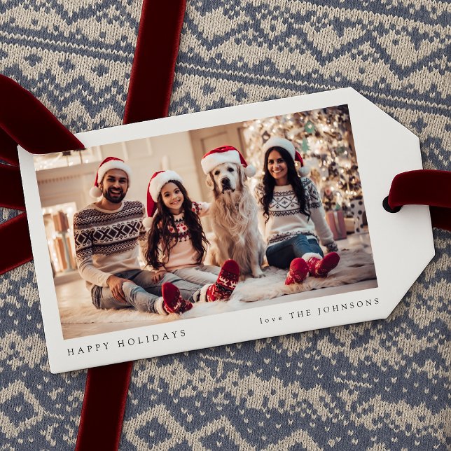 Étiquettes cadeaux photo de Noël | Étiquette de ca (Personalize your Christmas gifts with this simple modern holiday tag with your name & family photo)