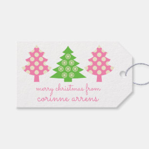 Étiquettes cadeaux Pink & Green Christmas Trees