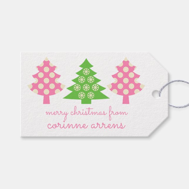 Étiquettes cadeaux Pink & Green Christmas Trees (Devant (Horizontal))