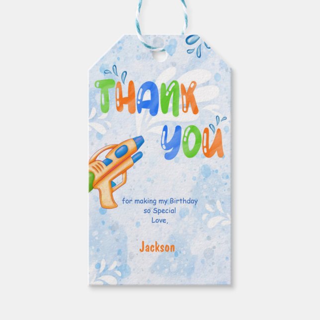 Étiquettes Cadeaux Pistolet à Eau Orange & Bleu (Devant)