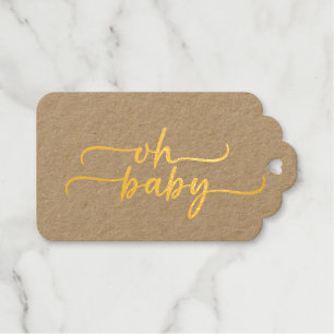Étiquettes Cadeaux Script Gold Foil "Oh Baby"