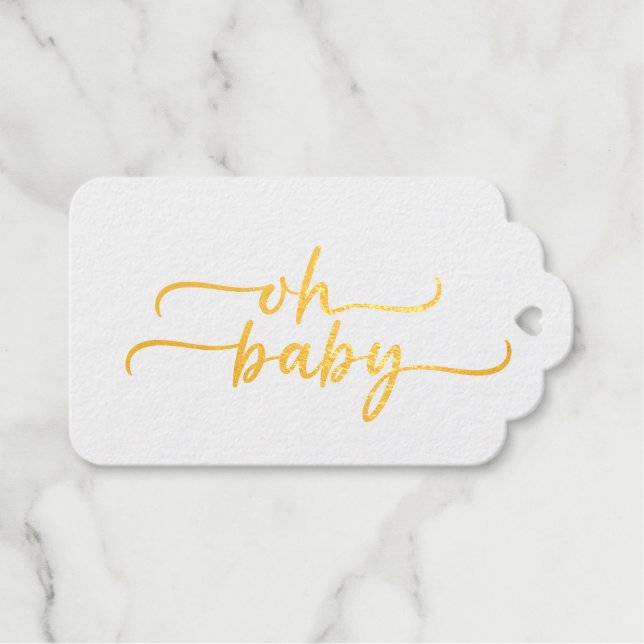 Étiquettes Cadeaux Script Gold Foil "Oh Baby" (Recto (horizontal))