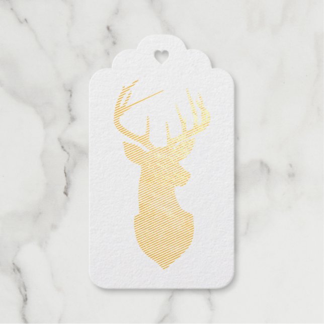 Étiquettes Cadeaux Silhouette de cerf à huile or avec Antlers majestu (Recto)