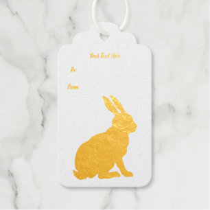 Étiquettes Cadeaux Silhouette or lapin assis Rabbit de grandes oreill