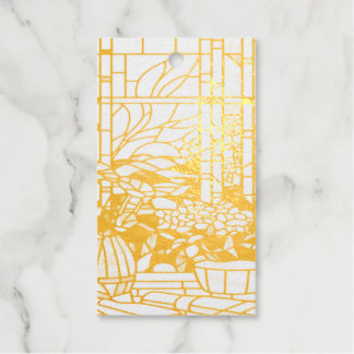 Étiquettes Cadeaux Verre Peint Jardin Feuille D'Or