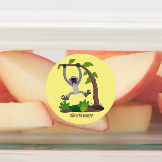 Étiquettes Caricature de bande de gibbon joyeux (Apposé)