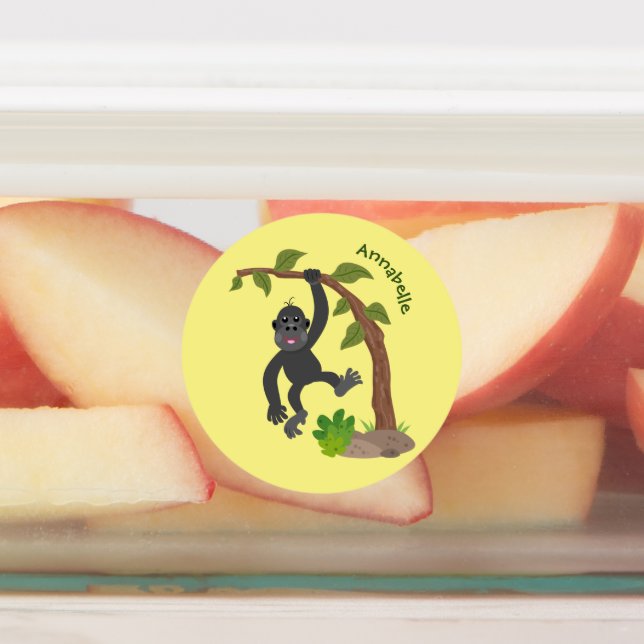 Étiquettes Caricature de bébé gorille joyeux (Apposé)