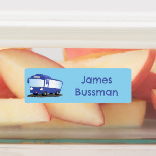 Étiquettes Caricature de bus moderne bleu mignon personnalisé