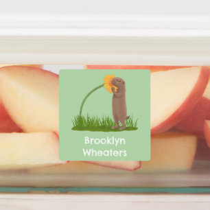 Étiquettes Caricature de chien et de fleur de prairie mignonn