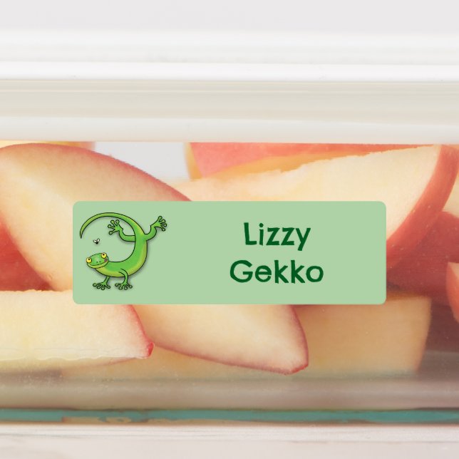 Étiquettes Caricature de lézard gecko vert joyeux personnalis (Apposé)