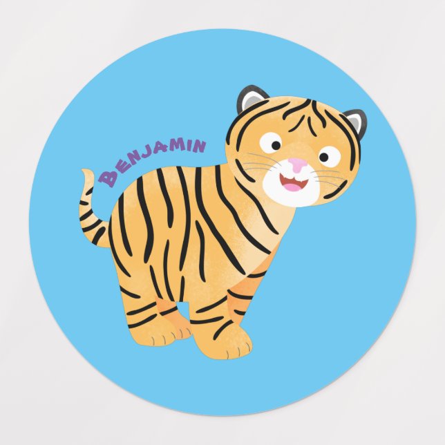 Étiquettes Caricature de petit tigre joyeux (Design 1)