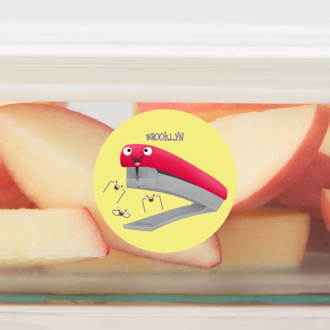 Étiquettes Caricature en agrafeuse rouge pâle (Apposé)