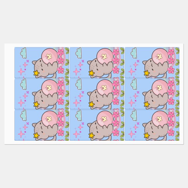 Étiquettes cat  with flowers (Feuille)