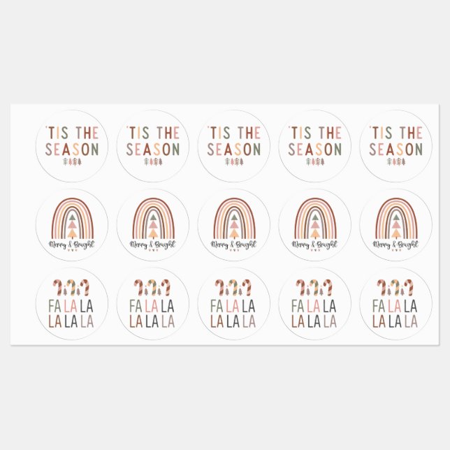 Étiquettes C'est la saison Merry et Bright Falala lalala Xmas (Feuille)