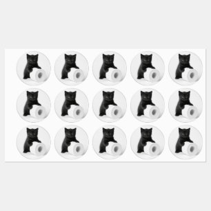 Étiquettes Chaton noir bébé gardant un rouleau de papier toil