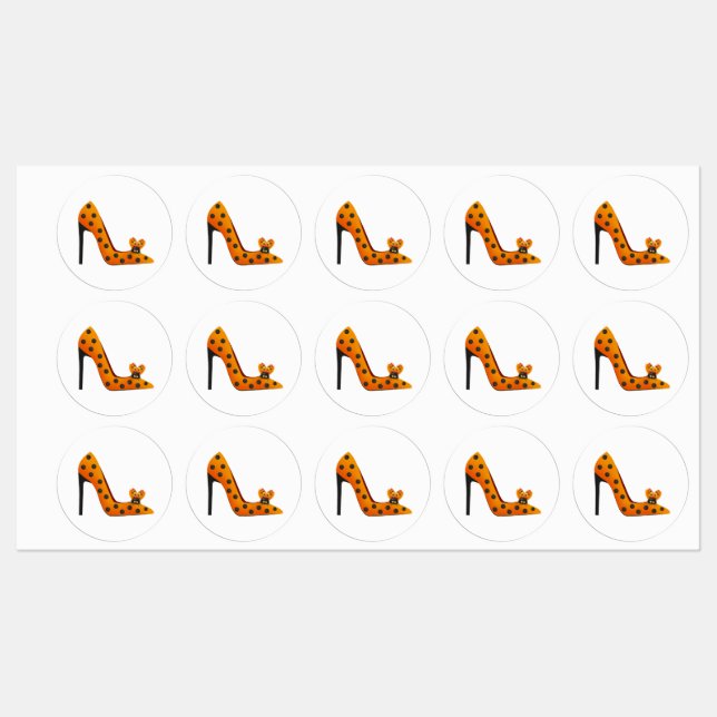 Étiquettes Chaussure à talon élevé avec textil orange (Feuille)