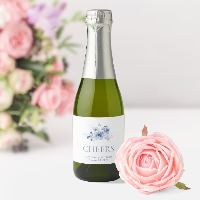 Étiquettes « CHEERS » Florales Bleu Poussière (Créateur téléchargé)