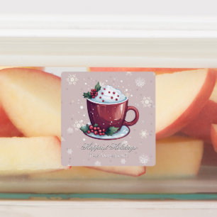 Étiquettes Chocolat Chaud de Noël Cuisine Rose Pâle