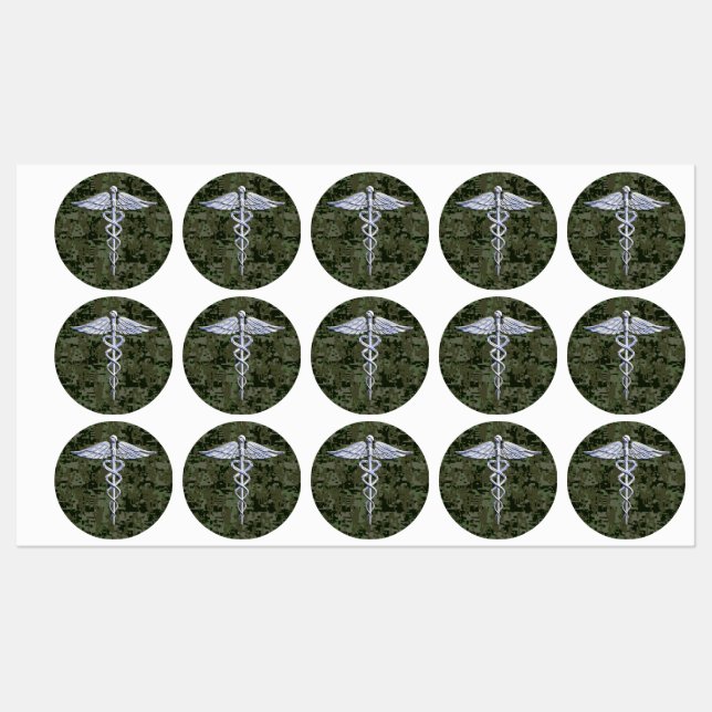 Étiquettes Chrome Comme Caduceus Symbole sur Camouflage Vert (Feuille)