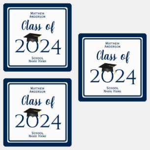 Étiquettes Classe de 2023 Simple Elegant Navy Blue Graduation