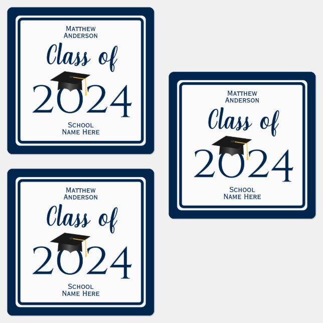 Étiquettes Classe de 2023 Simple Elegant Navy Blue Graduation (Groupe)