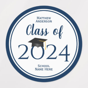 Étiquettes Classe de 2024 Simple Elegant Navy Blue Graduation
