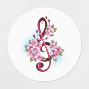 Étiquettes Clé de sol musicale avec fleurs de Sakura