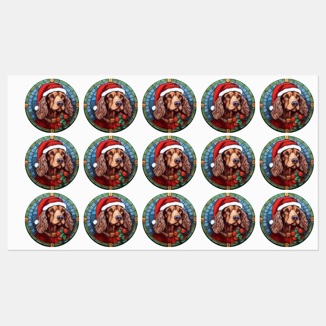 Étiquettes Cocker Spaniel Vitrail de Noël (Feuille)