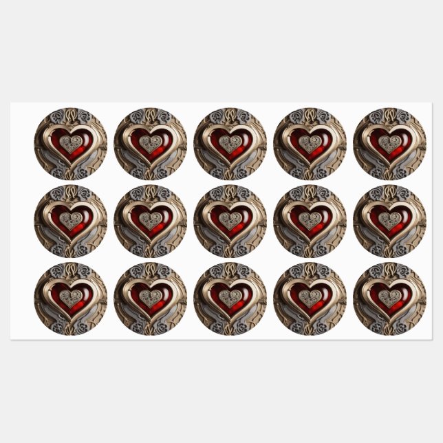 Étiquettes Cœur Steampunk Intemporel de l'Amour (Feuille)
