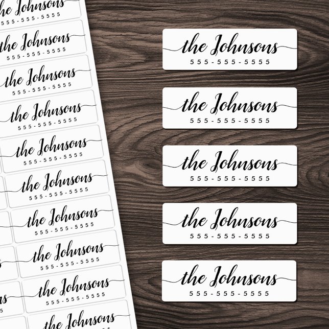 Étiquettes Couleur personnalisée joli nom du script et numéro (Custom color cute script name & number waterproof labels)