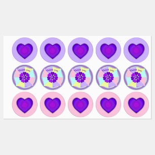 Étiquettes Couleurs pastel & coeurs violets battre