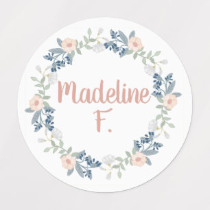 Étiquettes Couronne rose florale Nom personnalisé École initi
