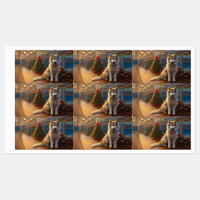 Étiquettes Croisière de Noël Malamute en Alaska : Pawsome Hol (Feuille)