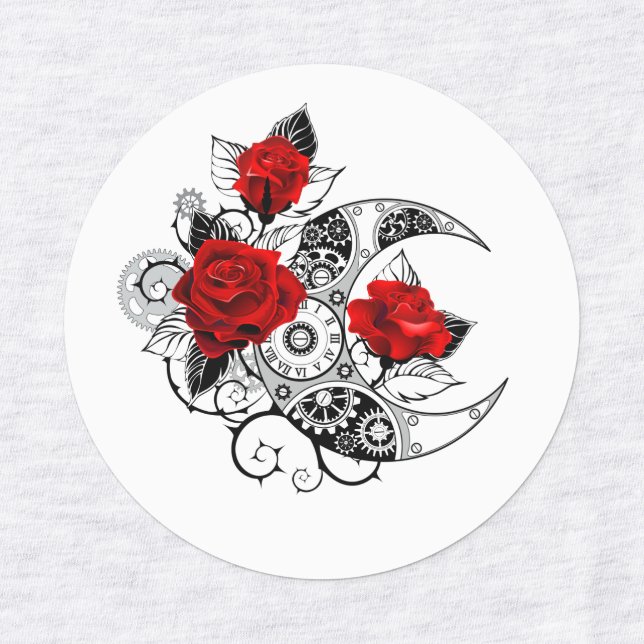 Étiquettes Croissant mécanique avec roses rouges (Design 1)