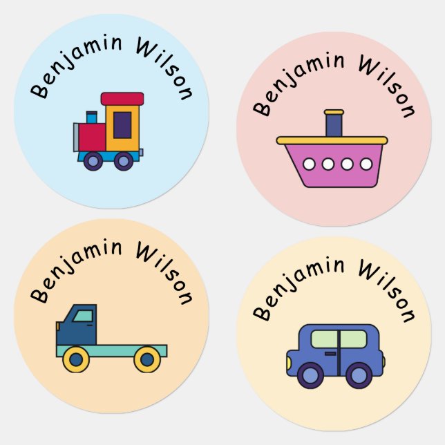 Étiquettes Cute and Simple Transportation Custom Name Kids (Groupe)