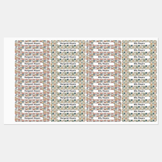 Étiquettes Cute Cat Collage Beige Blue Pink Pattern Name (Feuille)