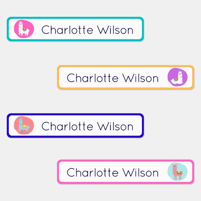 Étiquettes Cute Coloré Alpaca Personnalisé Nom Tags étanche (Groupe)