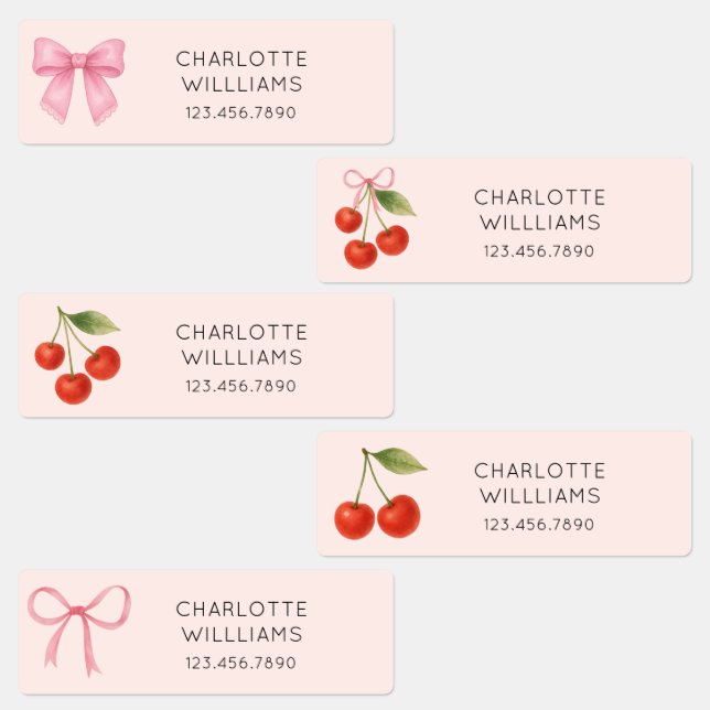 Étiquettes Cute Coquette Bow Cherry Retour à l'école Enfants (Groupe)