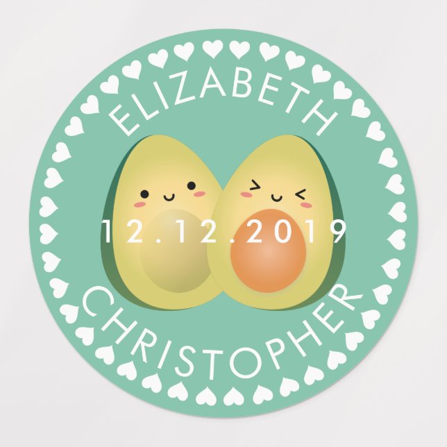 Étiquettes Cute Couple Avocuddle Amusant Avocados Mariage Fav (Design 1)