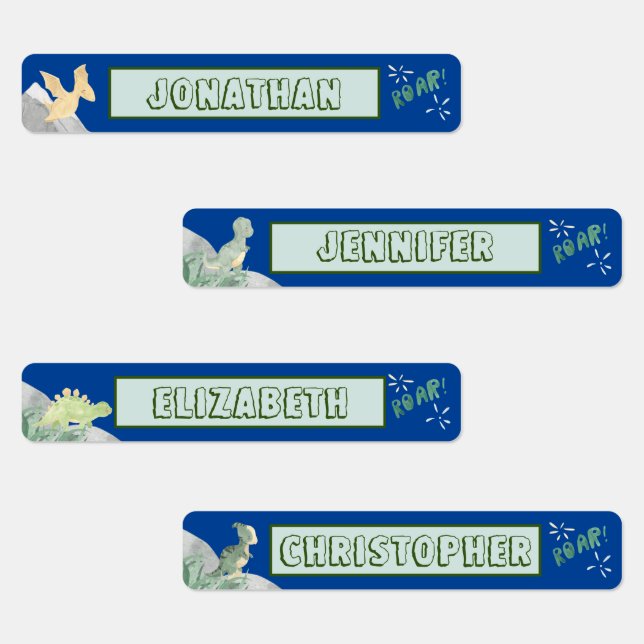 Étiquettes Cute Dinosaur étanche Nom Set 1 Blue (Groupe)