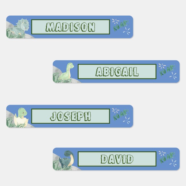 Étiquettes Cute Dinosaur étanche Nom Set 2 Light Blue (Groupe)