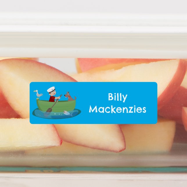 Étiquettes Cute garçon marin rameur dessin animé de bateau pe (Apposé)