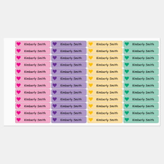 Étiquettes Cute Heart Custom  Skinny  Name Labels - Iron On -