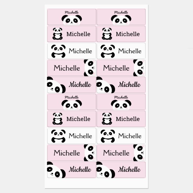 Étiquettes Cute Kawaii Cartoon Panda Bear Kids Personnalisé (Feuille)