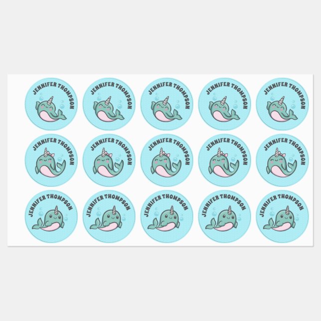 Étiquettes Cute Narwhal (Feuille)