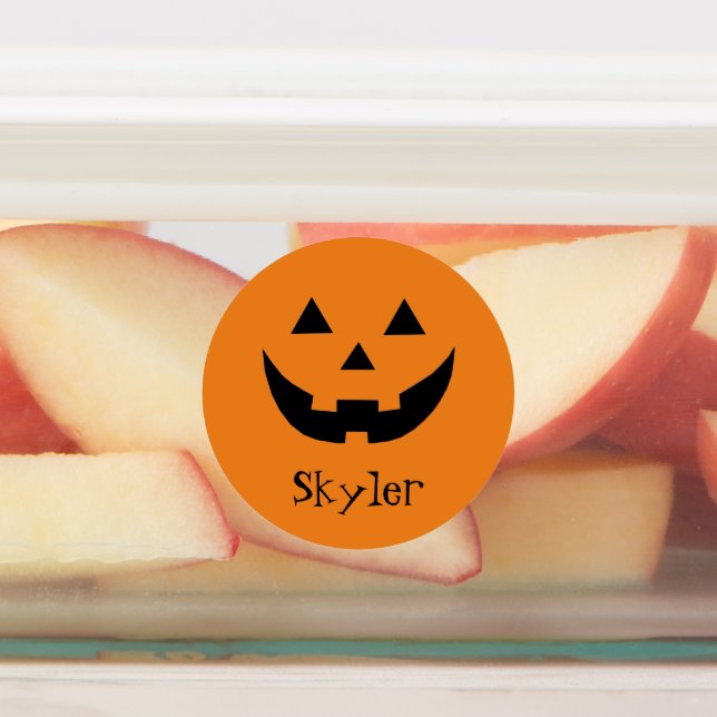 Étiquettes Cute orange Jack-o'-lantern nom personnalisé Hallo (Apposé)